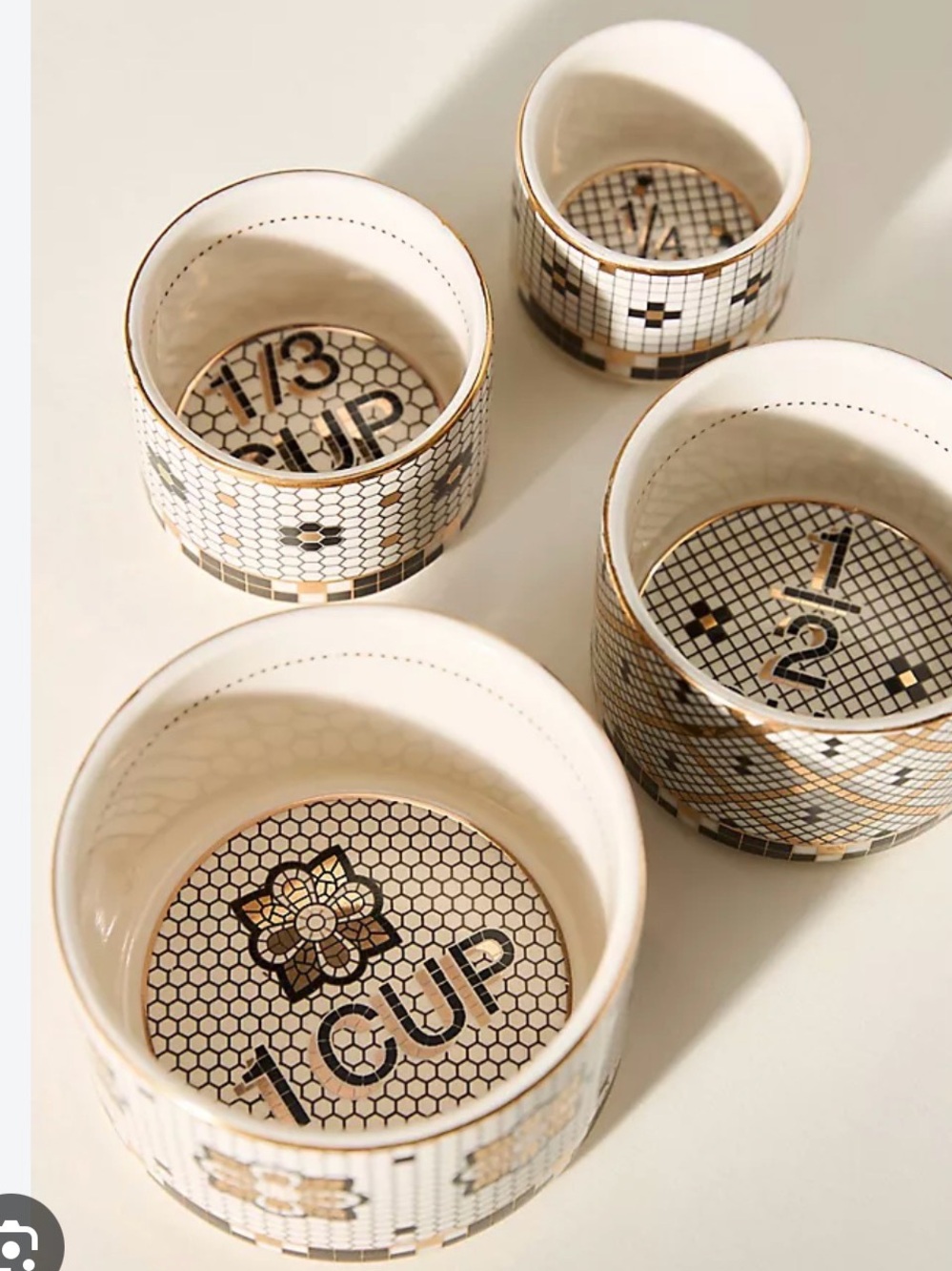 Bistro Tile Stoneware 24k Gold Accent Measuring Cups, Set of 4